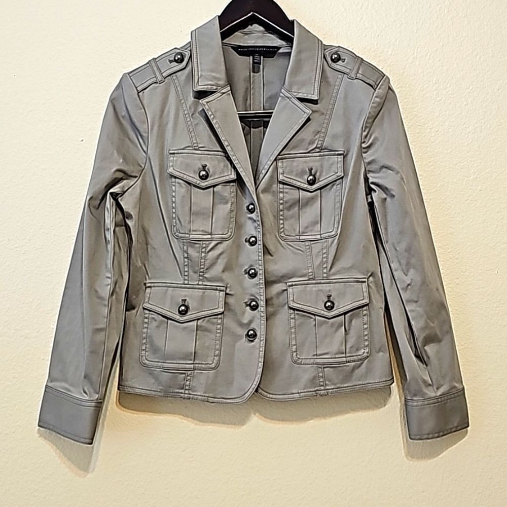 WHBM Womens Gray Button-Front Utility Jacket